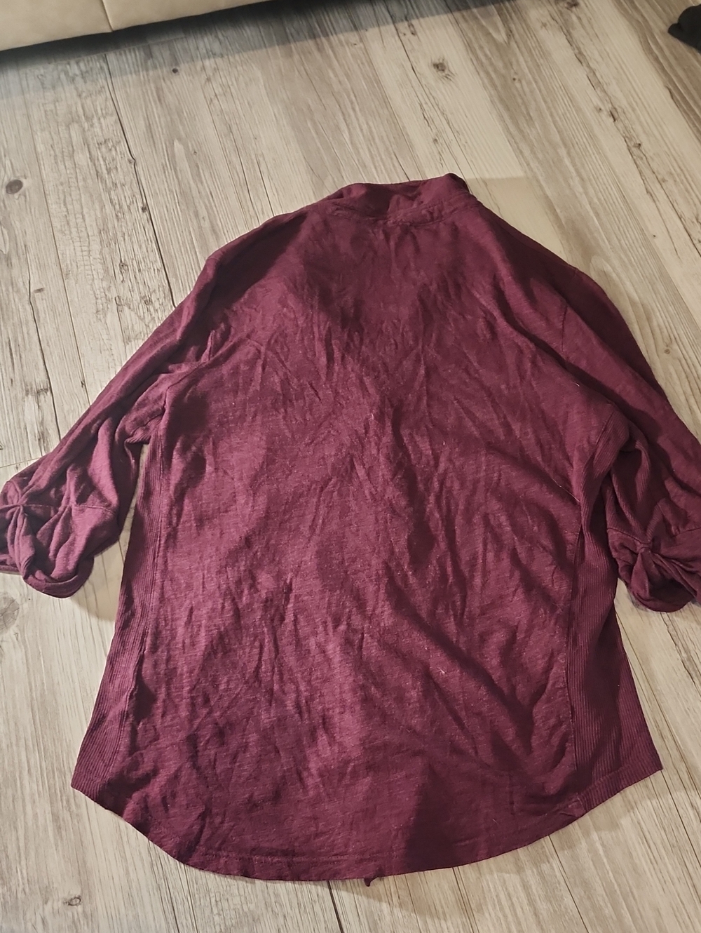 Womens Button-Front Ruffled Blouse - Burgundy - Picture 3 of 3